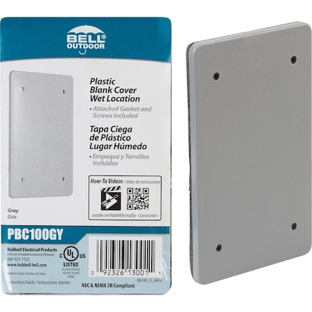 Bell Box Cover, 1 Gang, Non-Metallic, Blank Cover Type PBC100GY